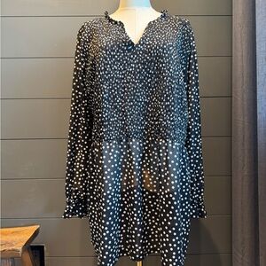 Lane Bryant Black and White Polka Dot Shirt Dress Size 22/24 Lightweight